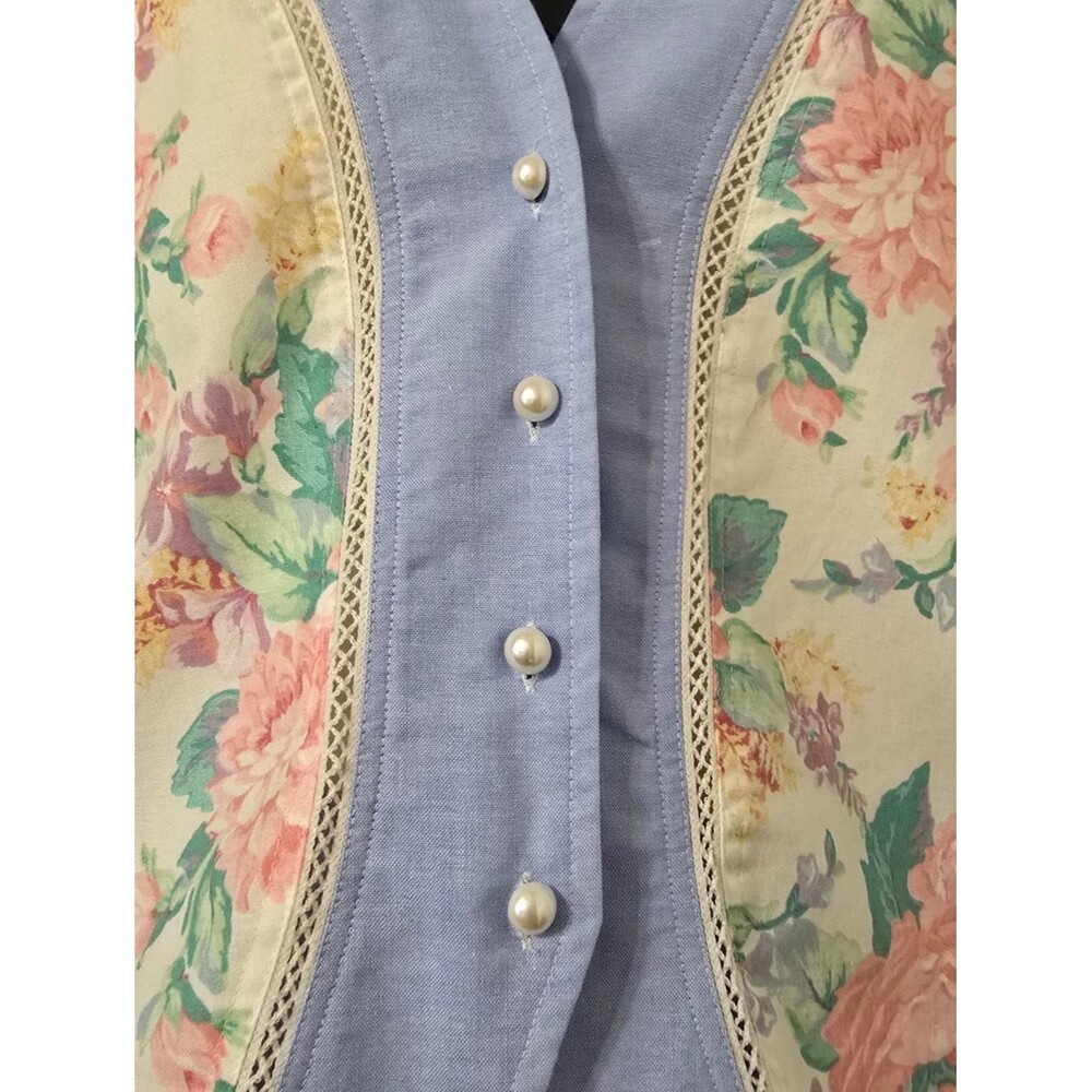 VTG Napa Valley Pastel Floral Blue Two Piece Set Size Large Pants Vest Grandma - Picture 4 of 12